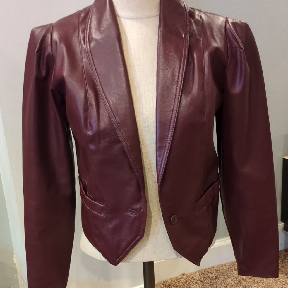 Women's Burgundy Faux Leather Jacket